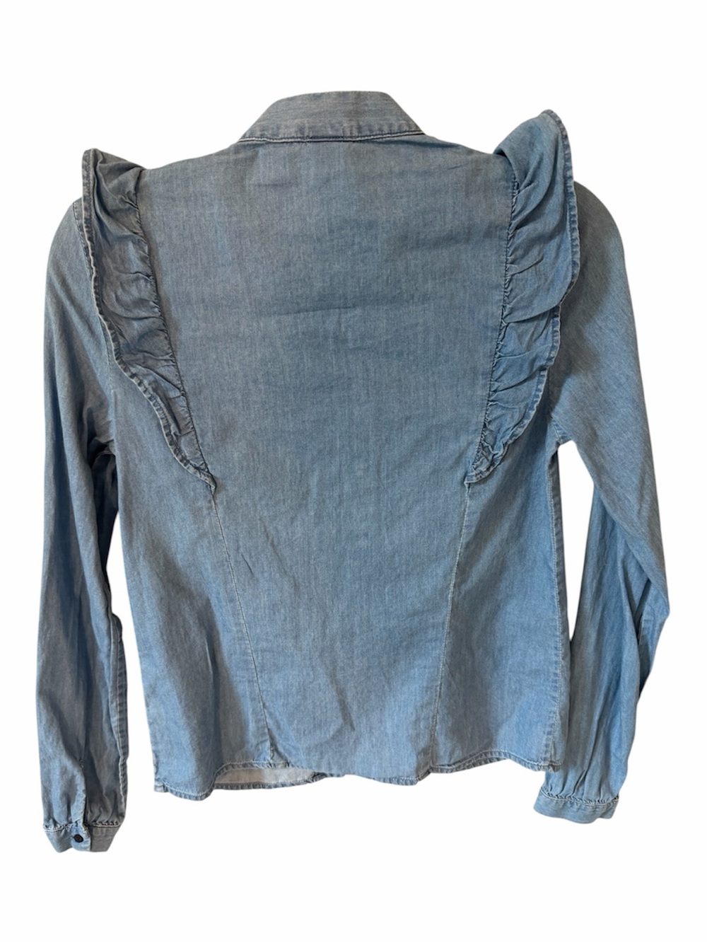 Denim Ruffle Front Jacket - Light Blue - Picture 2 of 4